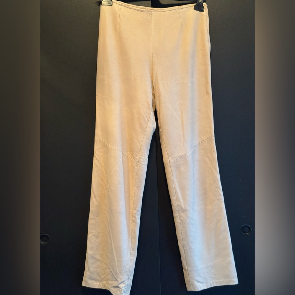 Danier Butter Beige Leather Straight-Leg Pants